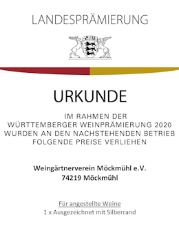 Urkunde 2020 - Weingärtnerverein Möckmühl